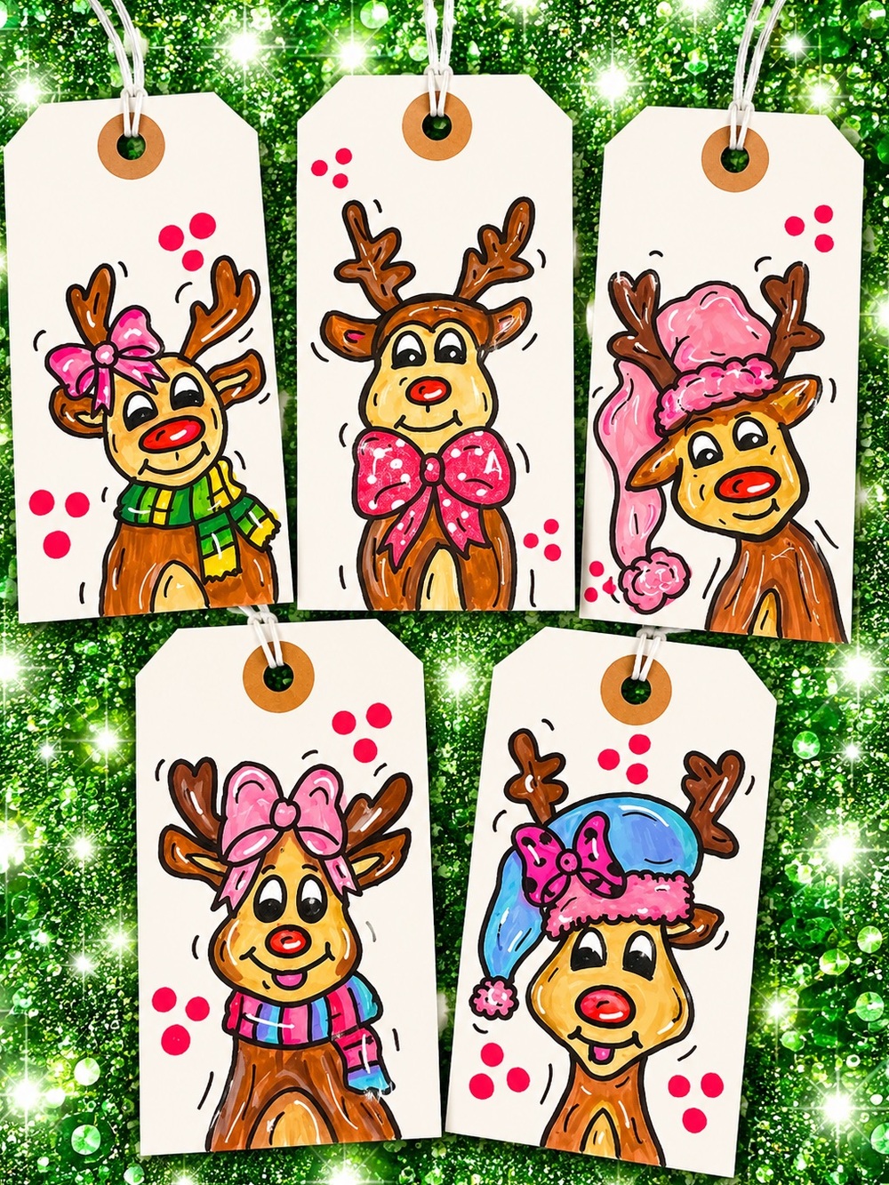 Hand painted Reindeer Gift Tags (Set of 5)